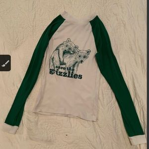Urban Outfitters “Save the Grizzlies” Green and White Long-Sleeve Top